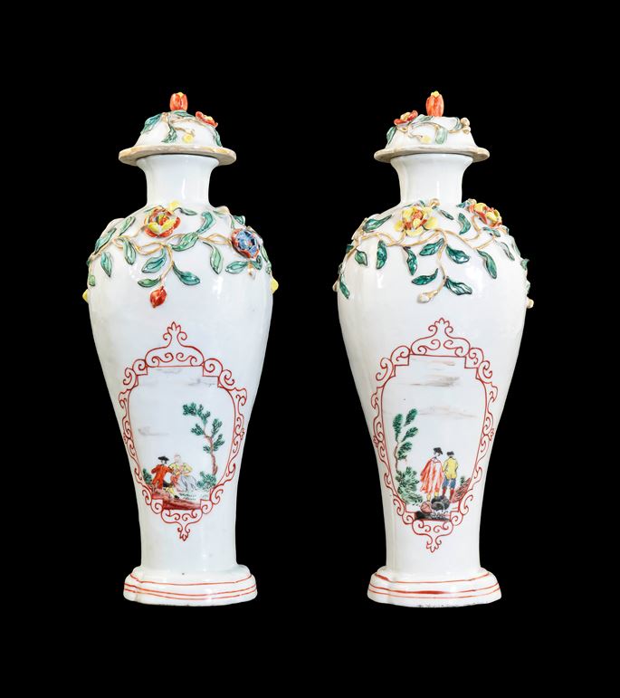 Pair of Chinese soft paste porcelain vases with Dutch decoration | MasterArt